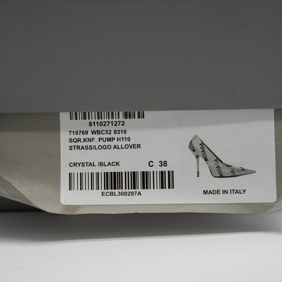 size 38 EU / 8 US Balenciaga Square Knife Pump Crystal Embellished Strass Silver - Picture 12 of 12